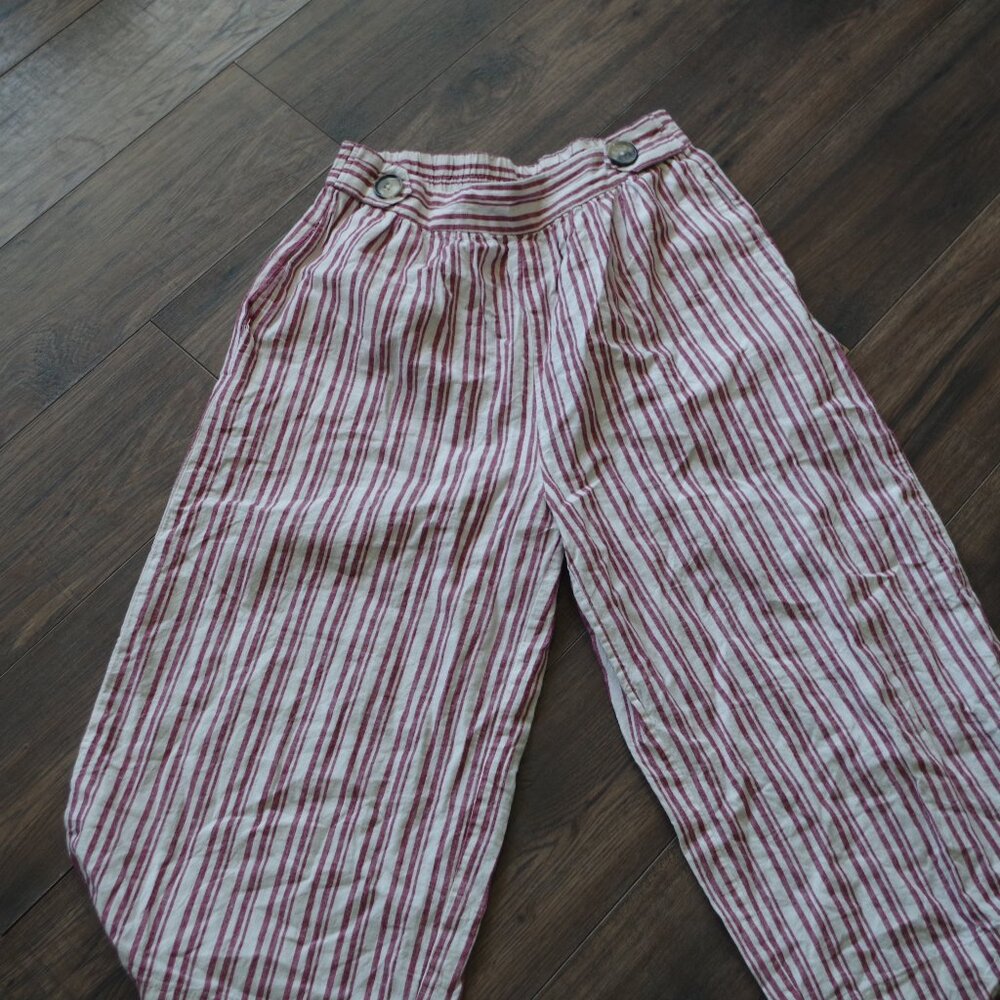 Cute Stripped Linen Cotton Blend Summer Cropped Pants